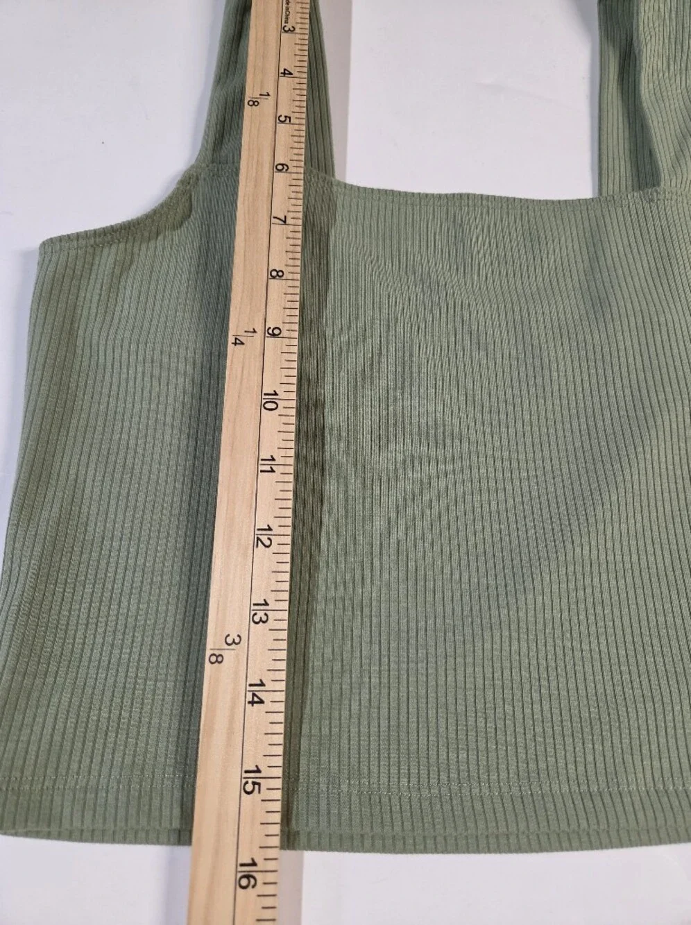 American Eagle Outfitters Ribbed Sage Square-Neck Crop Top - Picture 4 of 8